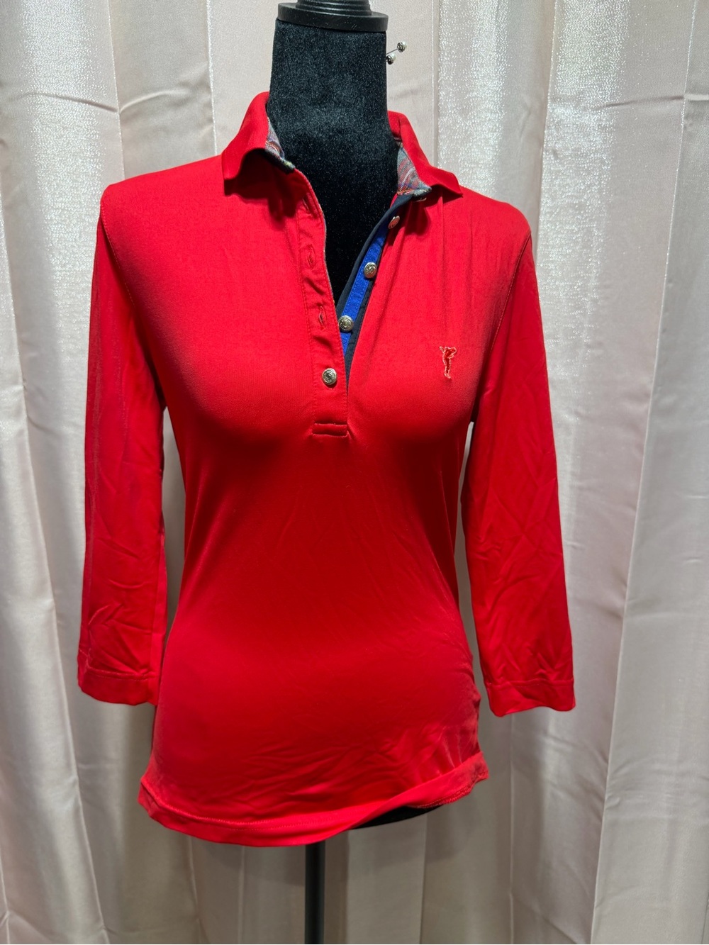 Women's Red Polo Shirt with 3/4 Sleeves